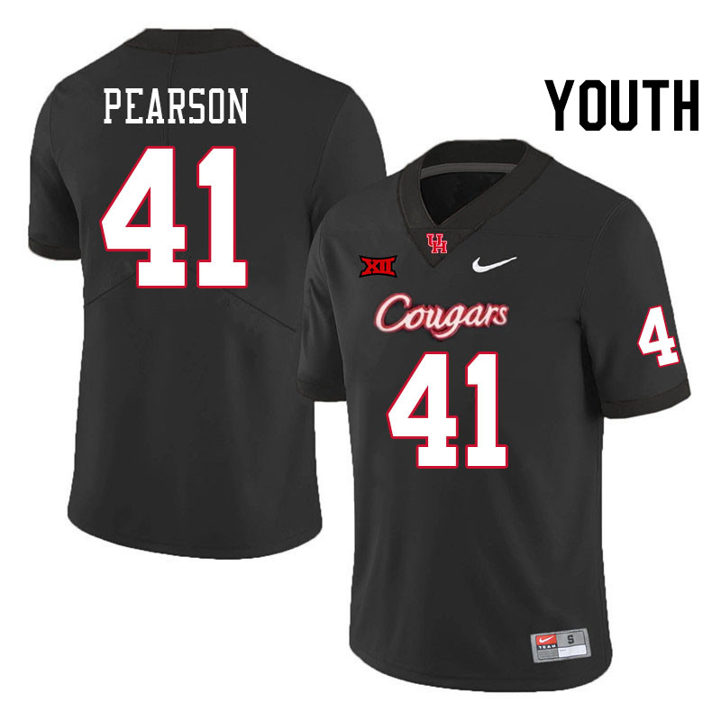 Youth #41 Chris Pearson Houston Cougars Big 12 XII College Football Jerseys Stitched-Black - Click Image to Close